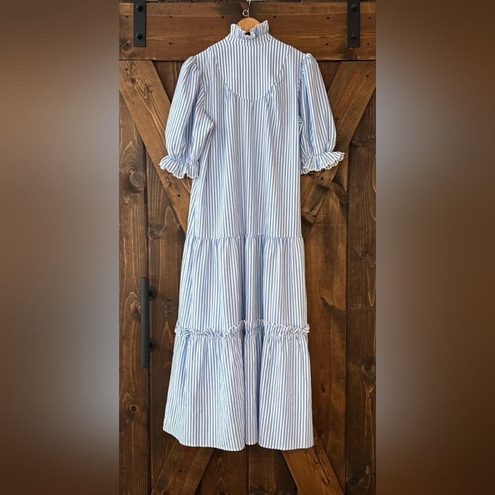 Pomander Place White and Blue Striped Long Sleeve Selena Maxi Dress - Picture 6 of 7